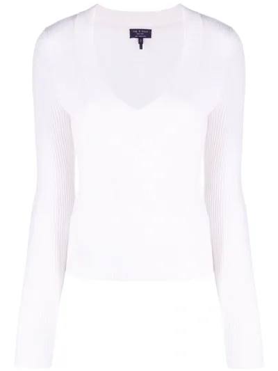 Rag & Bone Cashmere V-neck Long-sleeve Top In Ivory