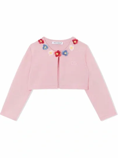 Dolce & Gabbana Babies' Floral-applique Knit Cardigan In Pink