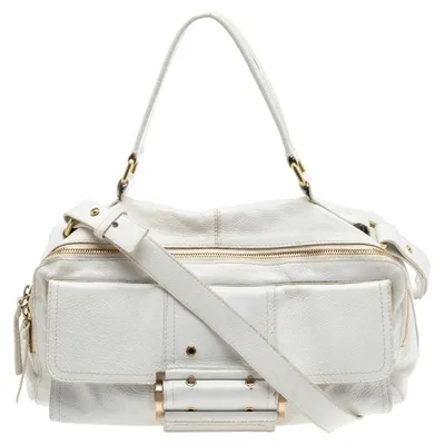 Pre-owned Givenchy White Leather East West Buckle Top Handle Bag