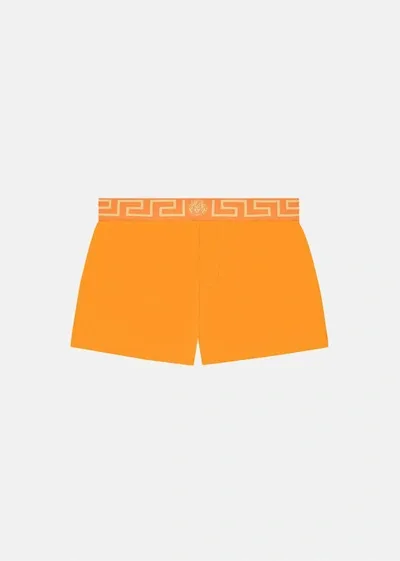 Versace Greca Border Swim Shorts In Orange