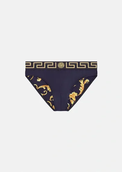 Versace Greca Border Swim Briefs In Blue