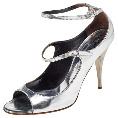 Pre-owned Giuseppe Zanotti Metallic Silver Leather Ankle Strap Pumps Size 38.5