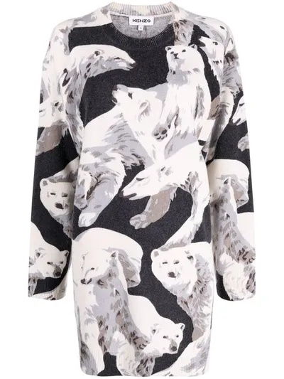 Kenzo Polar Bear Knit Dress In Neutrals