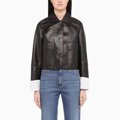 Loewe Buttoned Leather Cropped Jacket In Black