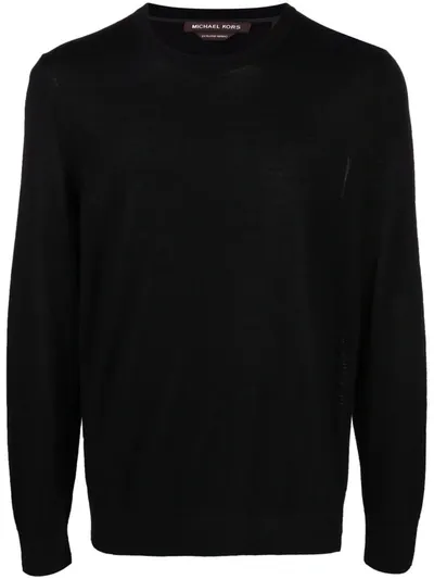 Michael Kors Round Neck Long-sleeved Top In Black