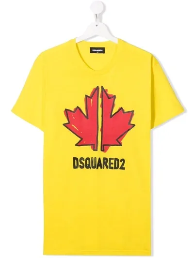 Dsquared2 Yellow Teen T-shirt With Frontal Print Dsquared Kids