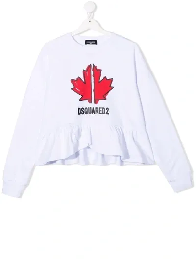 Dsquared2 Kids' Ruffled-hem Sweatshirt In White