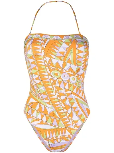 Emilio Pucci Bandierine-print Halterneck Swimsuit In Orange