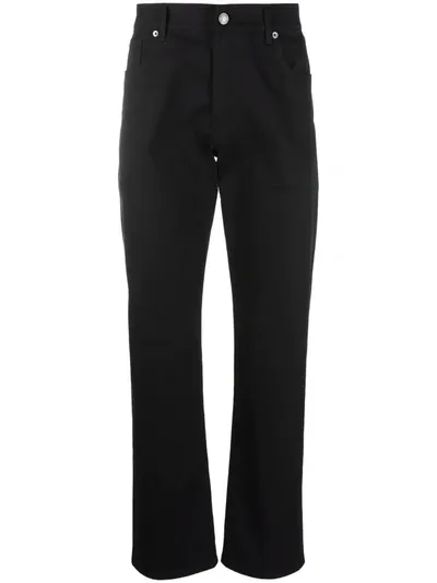 Moschino Logo-plaque Straight-leg Trousers In Black