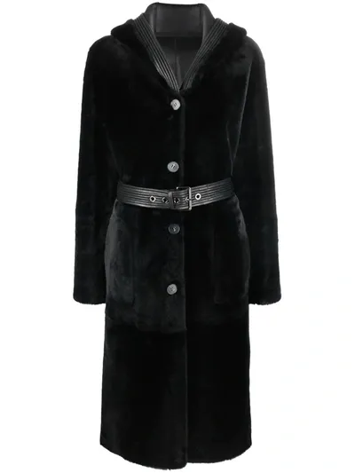 Liska Reversible Hooded Shearling Coat In Black