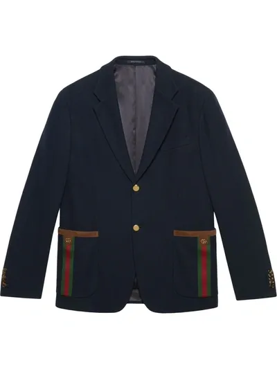 Gucci Single-breasted Web-trim Jacket In Blue