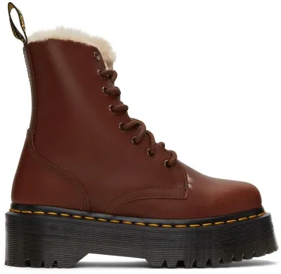 Dr. Martens' Jadon Abruzzo Faux Fur Lined Lug Sole Combat Boot In Brown