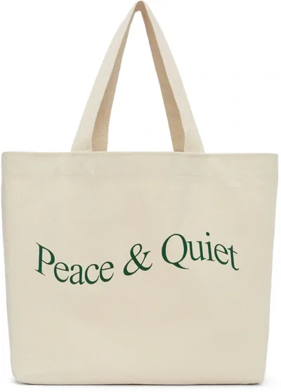 Museum Of Peace And Quiet Beige Wordmark Tote In Canvas