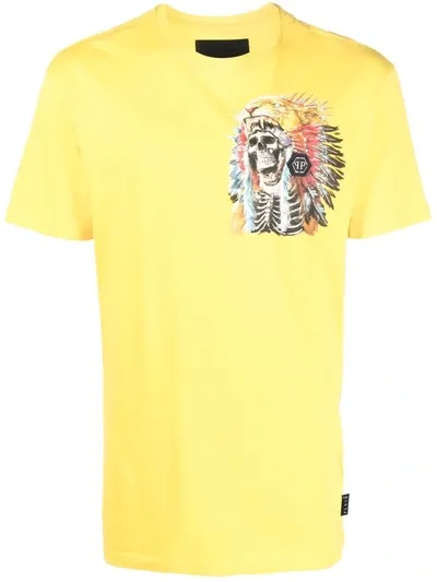 Philipp Plein Skull Print T-shirt In Yellow