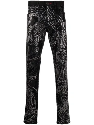 Philipp Plein Skeleton Tattoo Straight-leg Jeans In Black