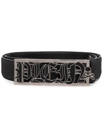 Philipp Plein Logo-plaque Leather Belt In Black