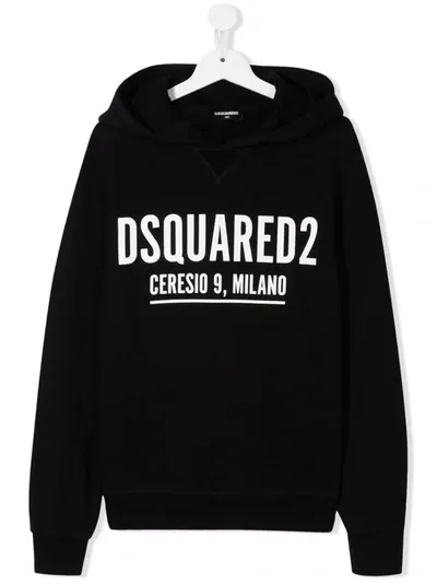 Dsquared2 Teen Logo-print Cotton Hoodie In Black