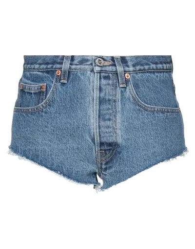 Vetements Frayed Denim Shorts In Blue