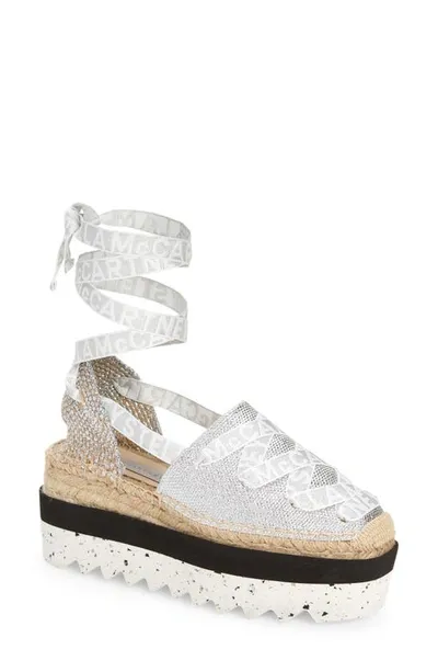 Stella Mccartney Gaia Metallic Lace-up Platform Espadrilles In Silver