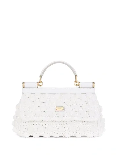 Dolce & Gabbana Small Sicily Raffia Crochet Shoulder Bag In White