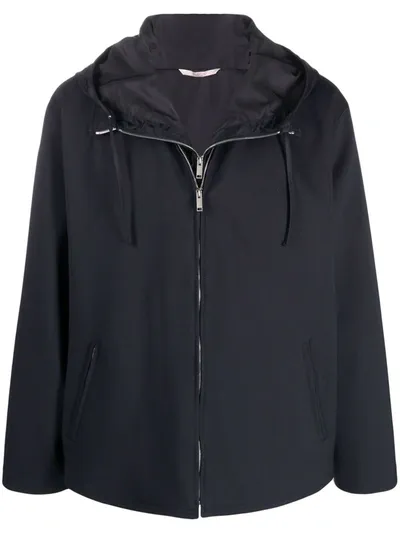 Valentino Zip-up Hooded Wool Jacket In Black