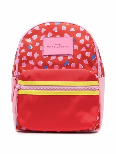 The Marc Jacobs Kids' Hearts Print Logo Backpack In Red