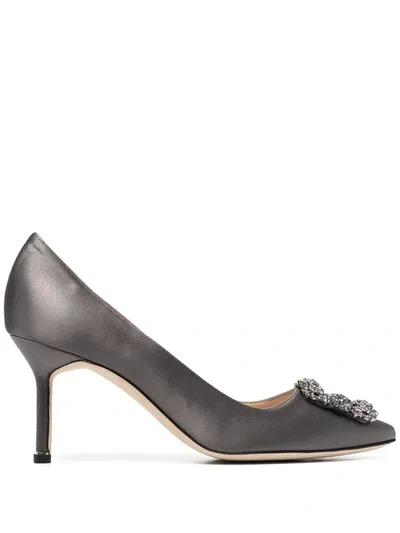 Manolo Blahnik 80mm Hangisi Jewelled Pumps In Grau