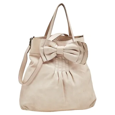 Pre-owned Red Valentino Beige Leather Bow Frame Satchel