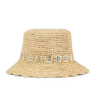 Rabanne Embellished Raffia Bucket Hat In Natural / Light Gold