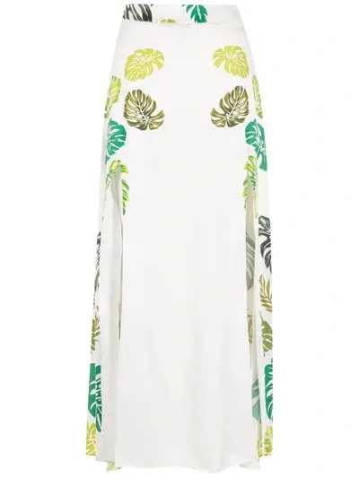 Amir Slama Palm Leaf Print Maxi Skirt In White