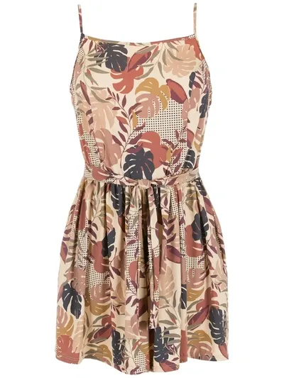 Amir Slama Palm Leaf Print Playsuit In Neutrals