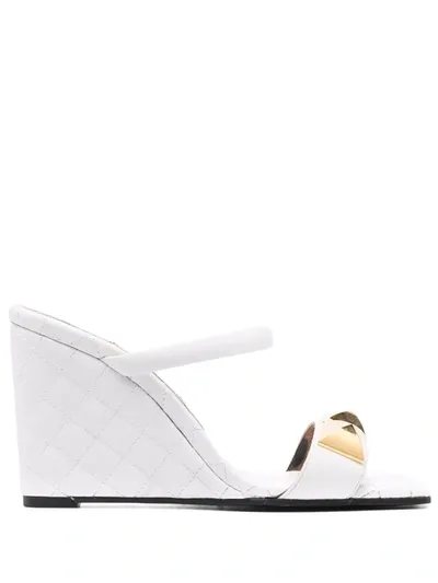 Philipp Plein Matelasse Leather Wedges In White