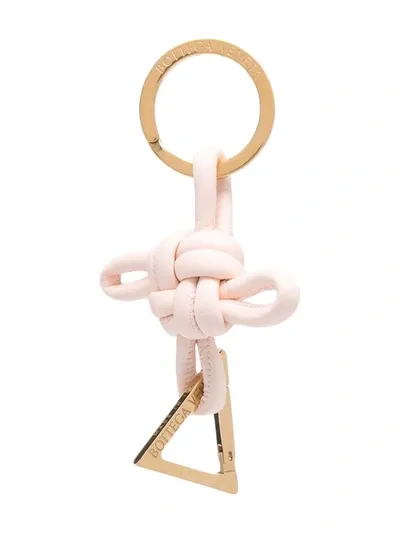 Bottega Veneta Knotted Leather And Gold-tone Keyring In Pink