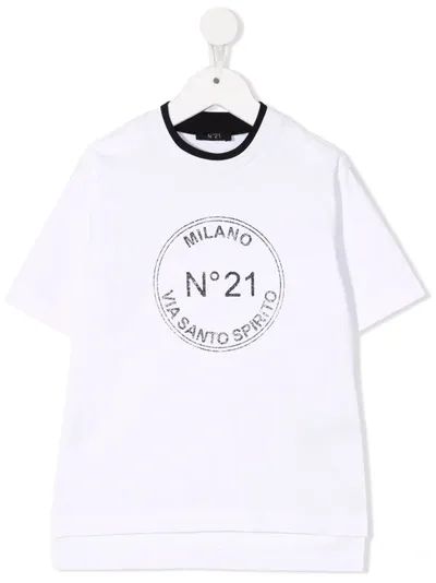 N°21 Kids' T-shirt Con Logo Circolare In White