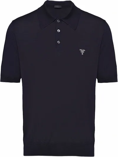 Prada Logo-embroidered Virgin Wool Polo Top In Black