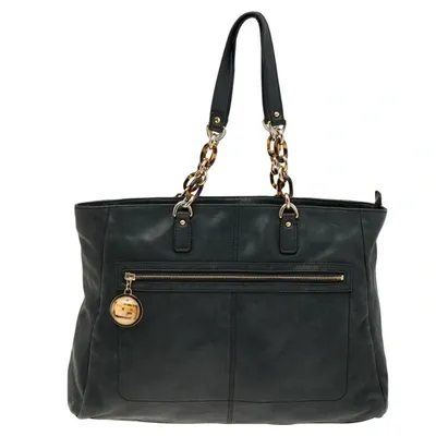 Pre-owned Fendi Black Iridescent Leather Chain Tote