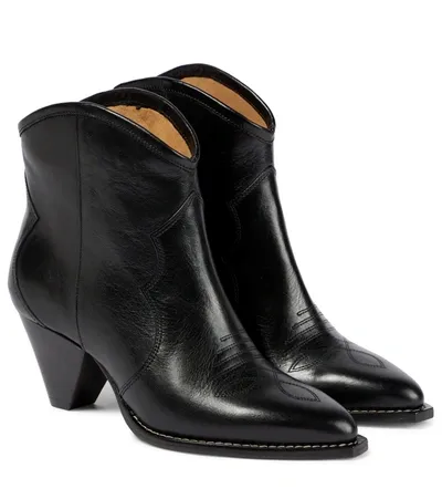 Isabel Marant Darizo Texan Ankle Boots In Black Leather In Faded Black