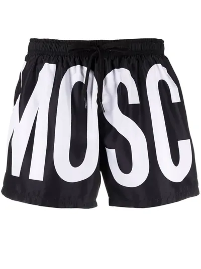 Moschino Logo Print Drawstring Swim Trunks In Black