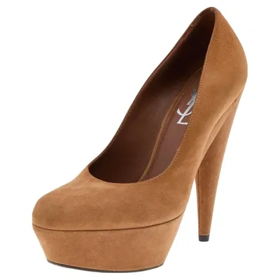 Pre-owned Saint Laurent Brown Suede Gisele Platform Pumps Size 35