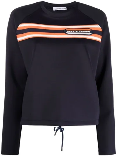 Rabanne Logo-patch Striped Sweatshirt In Blue