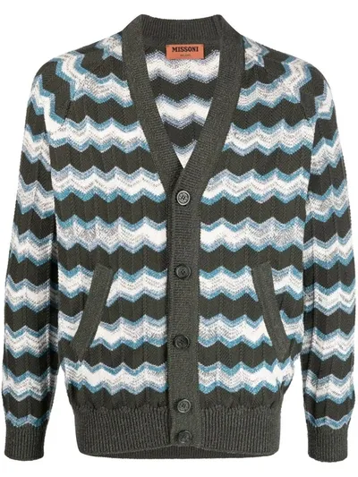 Missoni Chevron Pattern Button-up Cardigan In Grün