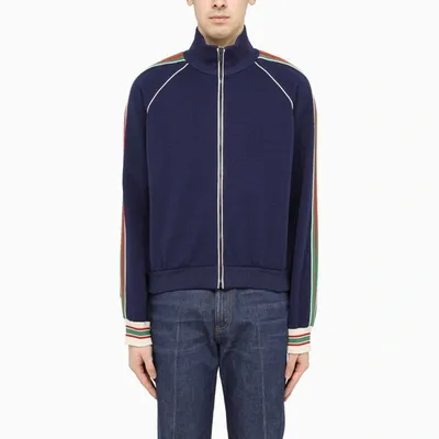 Gucci Blue Jacket In Gg Jacquard Jersey With Zip