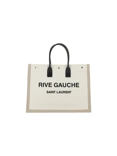 Saint Laurent Logo Printed Tote Bag In Beige