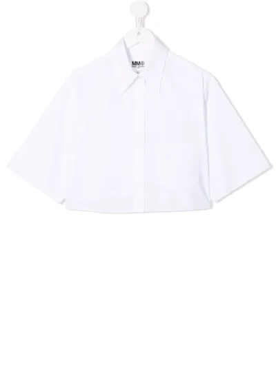 Mm6 Maison Margiela Kids' Cotton Cropped Shirt In Bianco