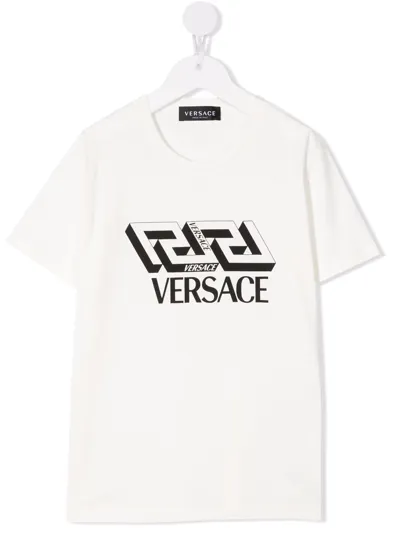 Versace Teen Logo-print Cotton T-shirt In White