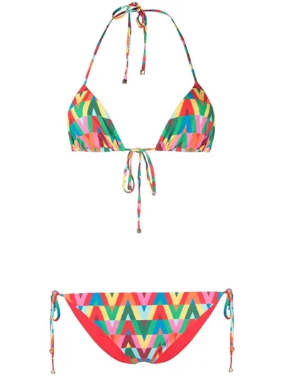 Valentino Archive Logo Print Bikini Set In Multicolor