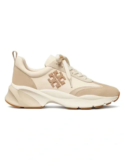 Tory Burch Beige Canvas And Suede Good Luck Sneakers In French Pearl