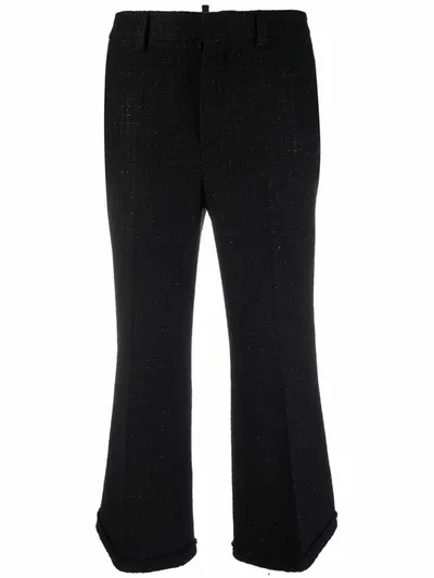 Dsquared2 Cropped Tweed Flared Trousers In Black