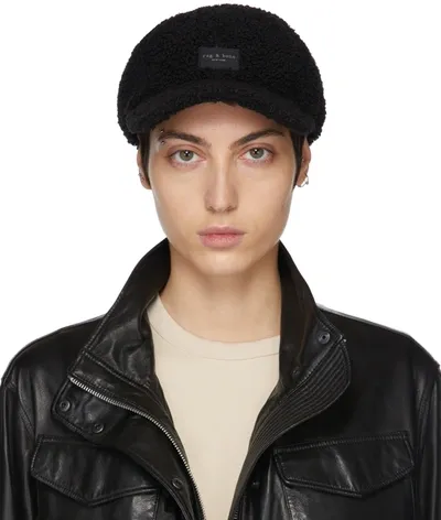 Rag & Bone Addison Faux Shearling Baseball Cap In Black