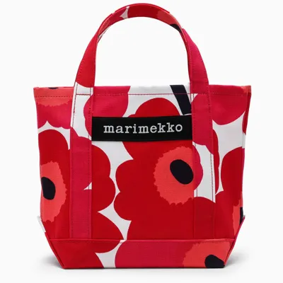 Marimekko White/red Floral-print Small Tote Bag